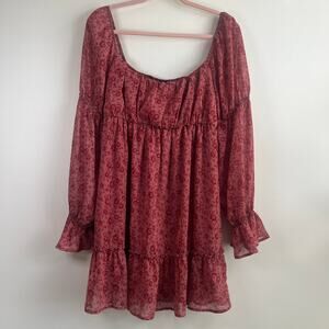 Trixxi Mini Dress Floral Long Sleeve Tiered Ruffle Hem Lined Red Size Large